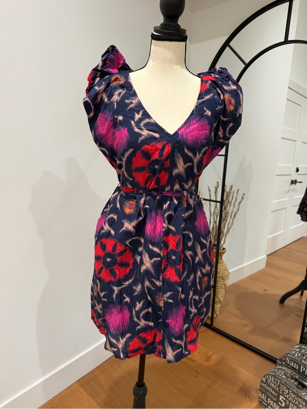 Velvet by Graham & Spencer Navy Floral Puff Sleeve Mini Dress